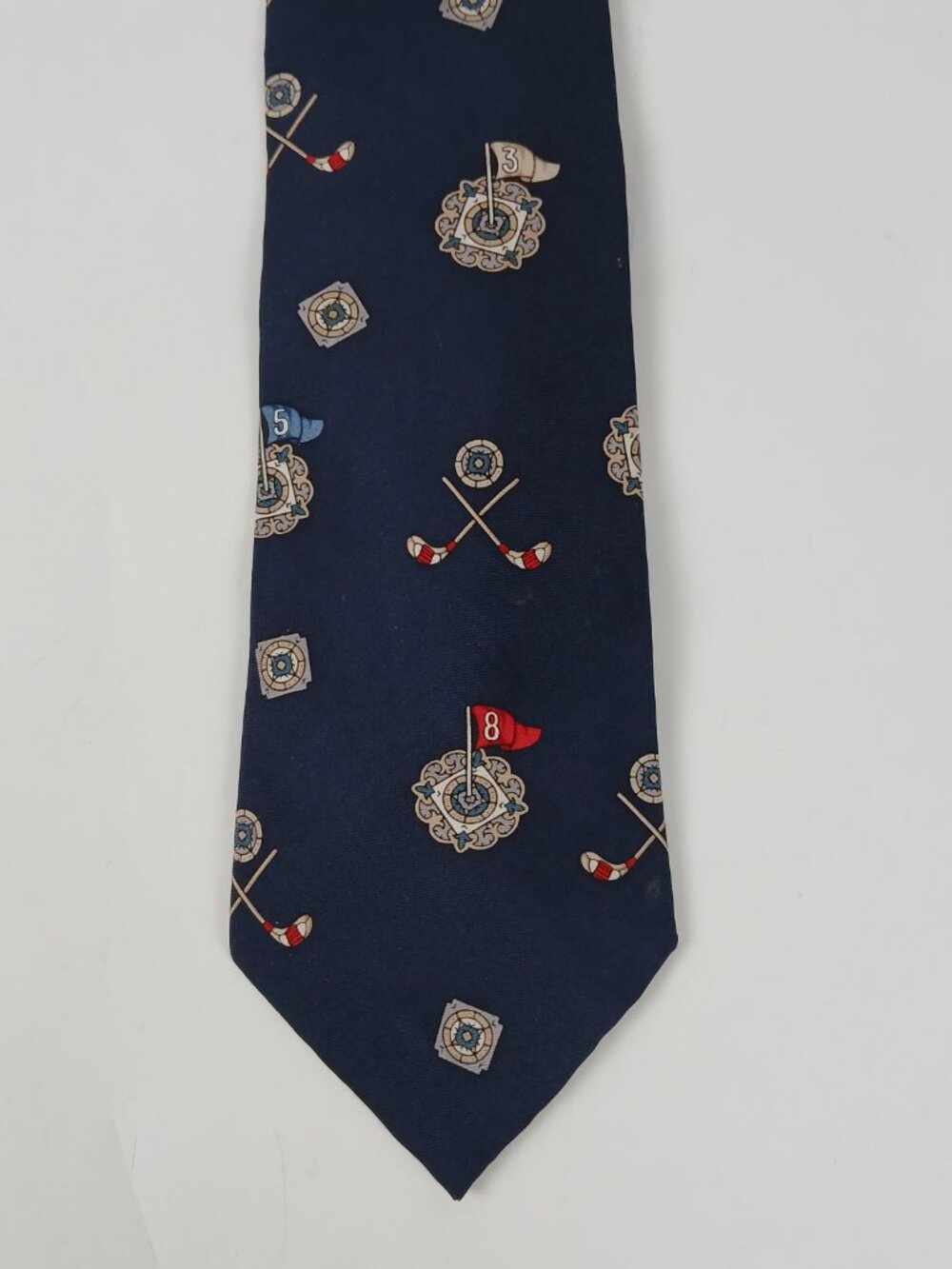 Resilio 100% Silk Golf Tie Navy Golf Clubs Flag Novelty Necktie Length 56 inch